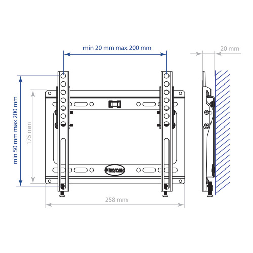 Кронштейн настенный Kromax IDEAL-6 15-47" (наклон -0°/+8°, вылет 20 мм, до 35 кг, черный) фото 3