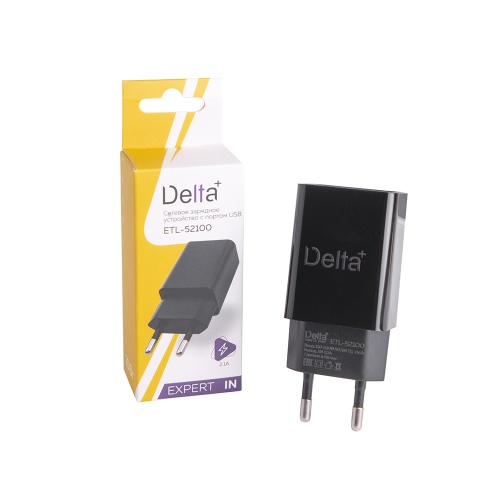 Сетевое зарядное устройство с портом USB Delta+ ETL-52100 (5В, 2.1А) черный фото 2