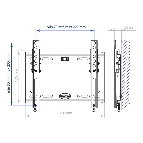 Кронштейн настенный Kromax IDEAL-6 15-47" (наклон -0°/+8°, вылет 20 мм, до 35 кг, черный) фото 3