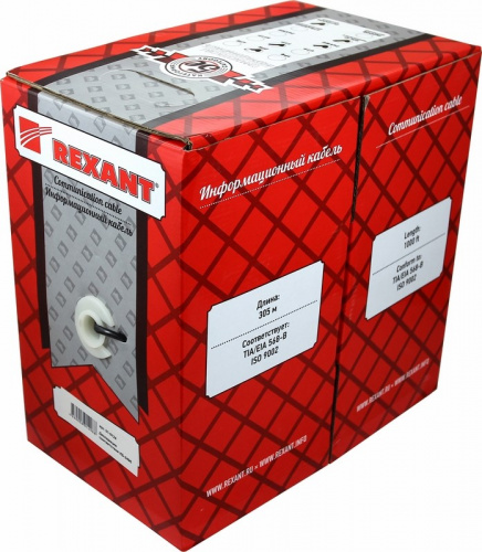 Витая пара REXANT UTP 2PR 24AWG, CAT5e, бухта 305 м, серый фото 2