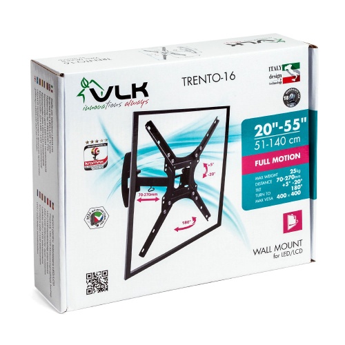 Кронштейн настенный VLK TRENTO-16 20-55" (наклон +5°/-20°, поворот 180°, до 25 кг, черный) фото 2