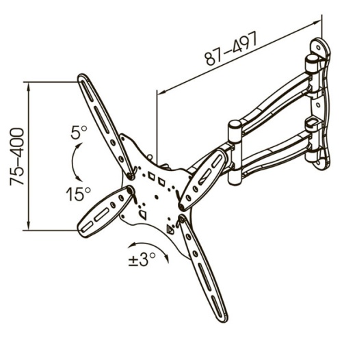 Кронштейн настенный Kromax TECHNO-5 15"-55"(наклон -15°/+5°, поворот 180°, до 35 кг, серый) фото 8