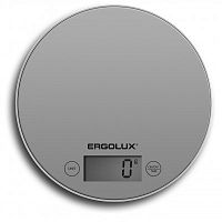 Весы кухонные ERGOLUX ELX-SK03-C03 круглые электронные 0-5кг, ЖК-дисплей, серый металлик