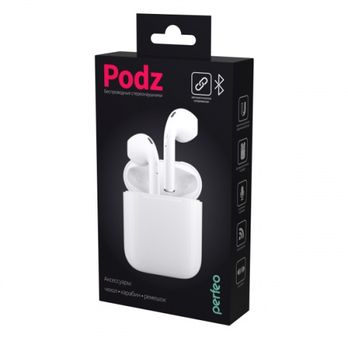 Наушники - вкладыши  Perfeo BT TWS PODZ белые, автосопряжение фото 2