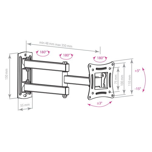 Кронштейн настенный ARM MEDIA LCD-104 10-32" (наклон +5°/-15°, поворот 180°, до 15 кг, черный) фото 6