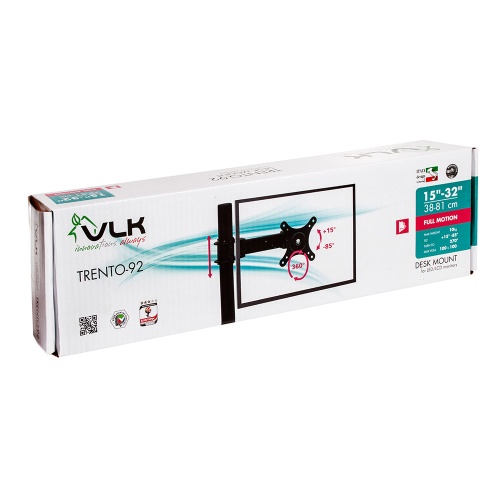 Кронштейн для монитора VLK TRENTO-92 15-32" (наклон -85°/+15°, поворот 180°, до 10 кг, черный) фото 4