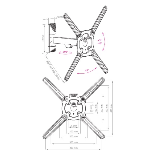 Кронштейн настенный Kromax ATLANTIS-10 22-65" (наклон +5°/-15°, поворот 180°, до 40 кг, серый) фото 2