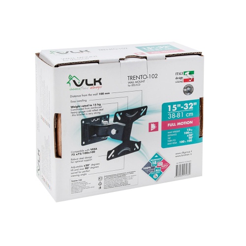 Кронштейн настенный VLK TRENTO-102 15-32" (наклон -20°/+20°, поворот 90°, до 15 кг, черный) фото 3