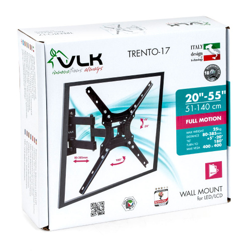 Кронштейн настенный VLK TRENTO-17 20-55" (наклон +5 -20°, поворот 180°, до 25 кг, черный) фото 7 Кронштейн настенный VLK TRENTO-17 20-55" (наклон +5 -20°, поворот 180°, до 25 кг, черный) фото 7