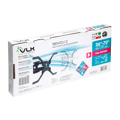 Кронштейн настенный VLK TRENTO-12 26-70" (наклон +2°/-10°, поворот 120°, до 45 кг, черный) фото 2 Кронштейн настенный VLK TRENTO-12 26-70" (наклон +2°/-10°, поворот 120°, до 45 кг, черный) фото 2