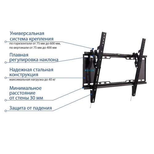 Кронштейн настенный Kromax IDEAL-102 32-90" (наклон -12°, вылет 30 мм, до 40кг, черный) фото 3