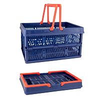 Ящик-корзина SUNDUK FB-145 темно-синий с оранж. ручкой, 45*31*25см, складной, пластик