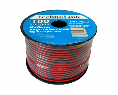 Акустический кабель 2x0,75 кв.мм 100м Technolink (черн/красн) фото 2