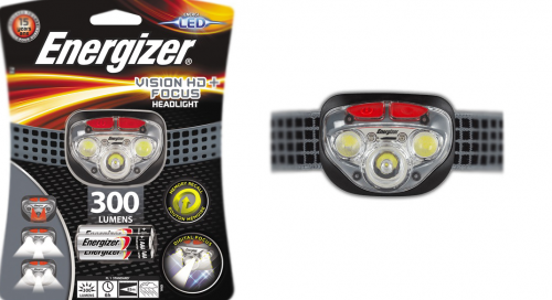 Фонарь ENERGIZER Vision HD+Focus налобный 315лм, 3 белых +2 красных LED, 3 режима, 3xLR03 в компл. фото 2