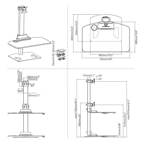 Кронштейн для мониторов ABC Mount STANDWORK-111 13-32" (наклон ±45°, поворот ±45°, до 7кг) фото 2