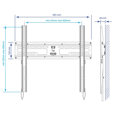 Кронштейн настенный Kromax FLAT-3 22-65" (фиксированный, вылет 28 мм, до 50 кг, чёрный) фото 2