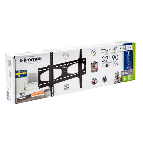 Кронштейн настенный Kromax STAR-22 GREY TITAN 32-90" (наклон -12°/+12°, вылет 75 мм, до 60кг, серый) фото 7