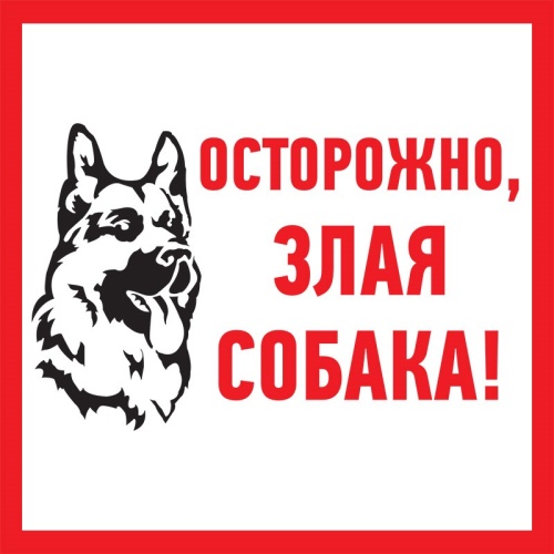 Табличка ПВХ информационный знак «Злая собака» 200х200 мм 