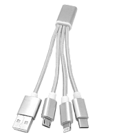 Дата-кабель USB A 2.0-USB Type-C,USB B micro,Lightning, 0,2м, серебрянный,ATOM