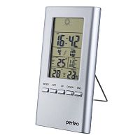 Часы-метеостанция Perfeo  "Meteo", серебряный,(PF-S3331F) время, темп., датчик ул. темп., влажность