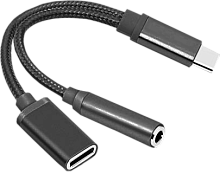 Переходник USB Type-C 3,5 Jack/Type-C (зарядка), черный (ATOM)