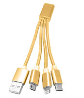 Дата-кабель USB A 2.0-USB Type-C,USB B micro,Lightning, 0,2м, золотой, АТОМ