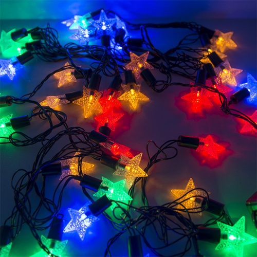 Гирлянда светодиодная "Звездочки", SE-STARS-540M, 5M, 40 LED, мульти (3цв.), темно-зел. шнур 0,7м фото 2