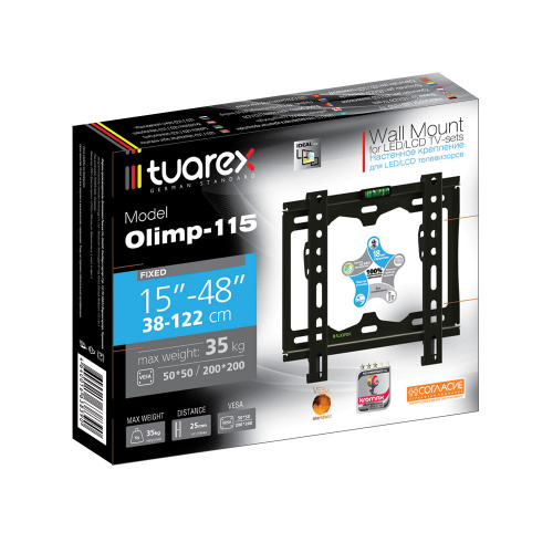 Кронштейн настенный TUAREX OLIMP-115 15-48" (фиксированный, вылет 25 мм, до 35 кг, чёрный) фото 3 Кронштейн настенный TUAREX OLIMP-115 15-48" (фиксированный, вылет 25 мм, до 35 кг, чёрный) фото 3