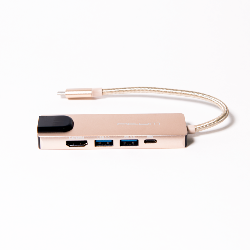 USB-HUB Type-C 3.1 - 2*USB А 3.0/HDMI/USB Type-C(зарядка)/RJ45, 0,15 м (шт/гн), золотой фото 3