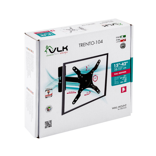 Кронштейн настенный VLK TRENTO-104 15-42" (наклон +5°/-15°, поворот 180°, до 15 кг, черный) фото 2 Кронштейн настенный VLK TRENTO-104 15-42" (наклон +5°/-15°, поворот 180°, до 15 кг, черный) фото 2