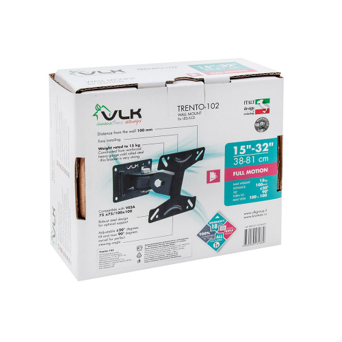 Кронштейн настенный VLK TRENTO-102 15-32" (наклон -20°/+20°, поворот 90°, до 15 кг, черный) фото 3