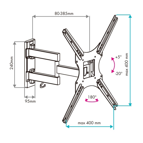 Кронштейн настенный VLK TRENTO-17 20-55" (наклон +5 -20°, поворот 180°, до 25 кг, черный) фото 5
