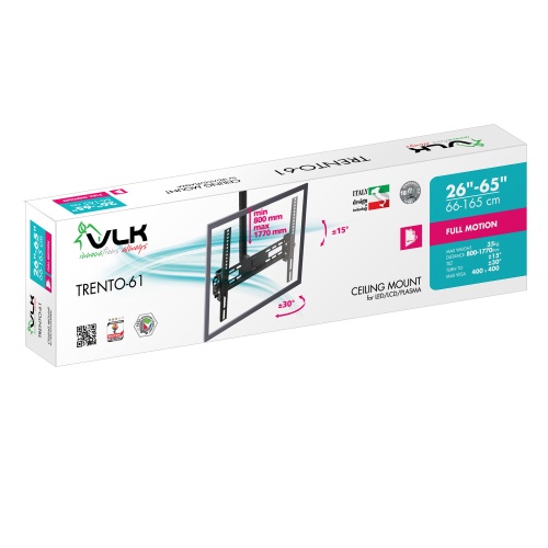 Кронштейн потолочный VLK TRENTO-61 26-65" (наклон ±15°, поворот ±30°, до 35 кг, черный) фото 3