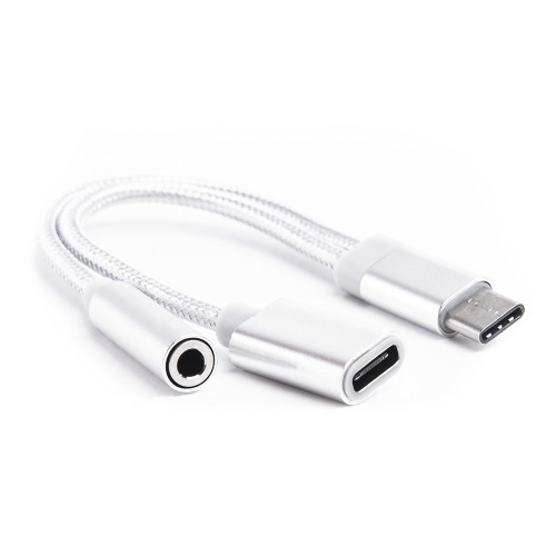 Переходник USB Type-C 3,5 Jack/Type-C (зарядка), серебряный фото 3
