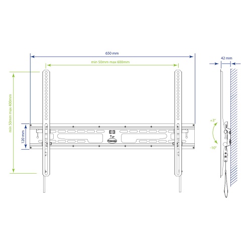 Кронштейн настенный Kromax FLAT-2 32-90" (наклон -3°/+10°, вылет 42 мм, до 65 кг, чёрный) фото 5