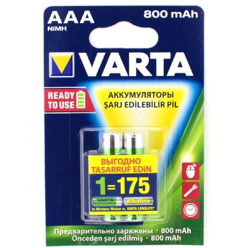 Аккумулятор VARTA HR03 (AAA) Ni-MH 800mAh Ready2Use предзаряженный бл/2 (Цена за 1шт)