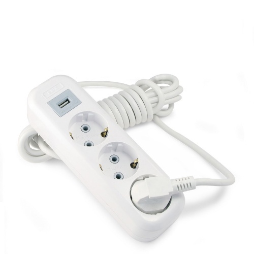Сетевой удлинитель LUX У3-Е-USB-05 3х местный с заземлением 250В 16А, USB гнездо 5В 1.3А, 5м