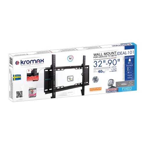 Кронштейн настенный Kromax IDEAL-101 32-90" (фиксированный, вылет 40 мм, до 30 кг, черный) фото 2