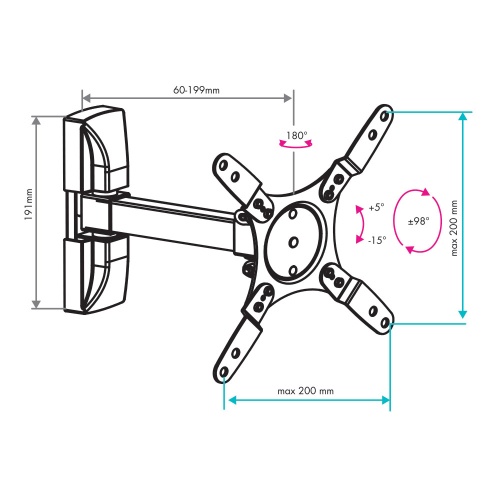 Кронштейн настенный VLK TRENTO-104 15-42" (наклон +5°/-15°, поворот 180°, до 15 кг, черный) фото 8