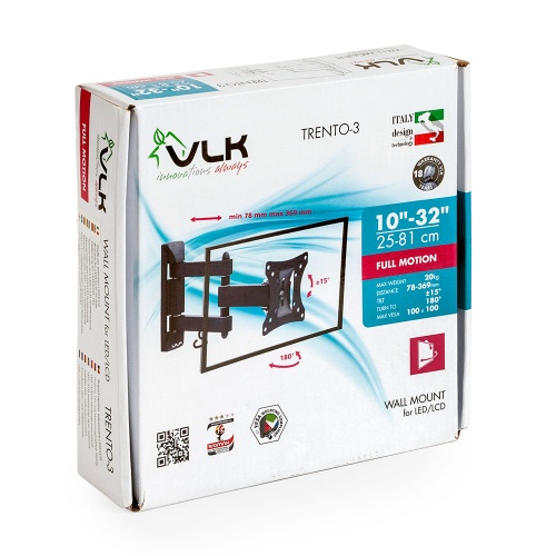 Кронштейн настенный VLK TRENTO-3 10-32" (наклон -15°/+15°, поворот 180°, до 20 кг, черный) фото 7