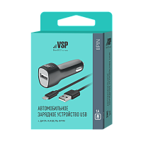 Автомобильное зарядное устройство USB, 1A + Дата-кабель 8pin, 1м черное, BoraSCO