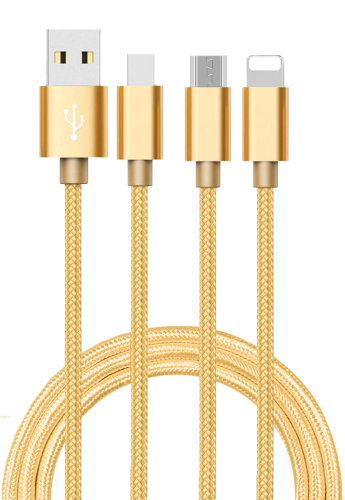 Шнур USB A 2.0-USB Type-C,USB B micro,Lightning, 1m, золотой,ATOM