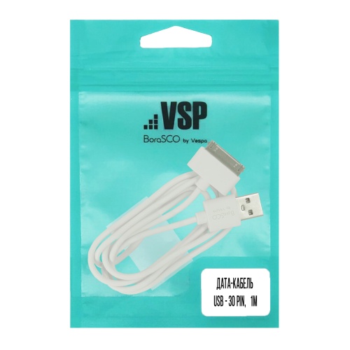 Дата-кабель USB - 30 pin, 1м, белый, BoraSCO фото 2