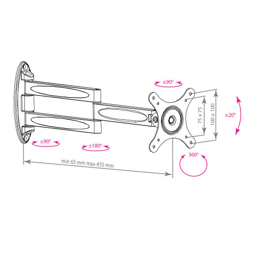 Кронштейн настенный Kromax TECHNO-11 10-32" (наклон -90°/+90°, поворот 180°, до 15 кг, чёрный) фото 3