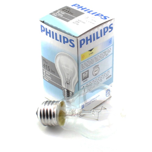 Лампа накаливания PHILIPS A55  40W E27 CL груша прозрачная