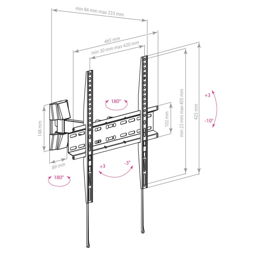 Кронштейн настенный ARM MEDIA LCD-413 26-55" (наклон +3 -10°, поворот 180°, до 35 кг, черный) фото 3