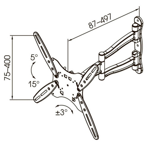 Кронштейн настенный Kromax TECHNO-5 15"-55"(наклон -15°/+5°, поворот 180°, до 35 кг, белый) фото 6