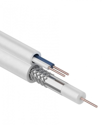 Кабель коаксиальный с пит 3C-2V Netko (CU, AL) +2x0.5мм CU одн/ж, ККСВ, внутренний, белый (100м) фото 2