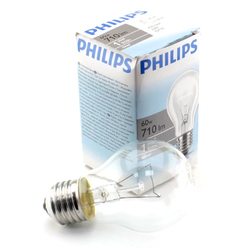 Лампа накаливания PHILIPS A55  60W E27 CL груша прозрачная