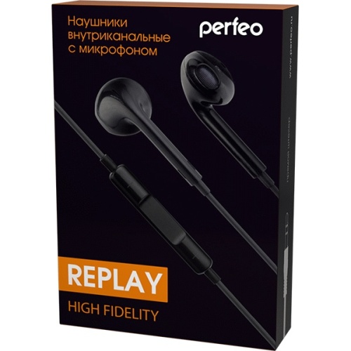 Наушники вкладыши с микрофоном Perfeo  REPLAY черные управление звуком, коробка фото 2